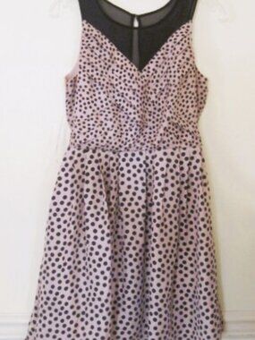 LAUREN CONRAD~Women's Size 2 Black/Beige Poka Dot Dress Sleeveless Lined-Zipper